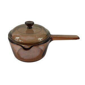 Pyrex Vision Corning Ware Cookware Saucepan Pot Spout Amber 1L with Lid